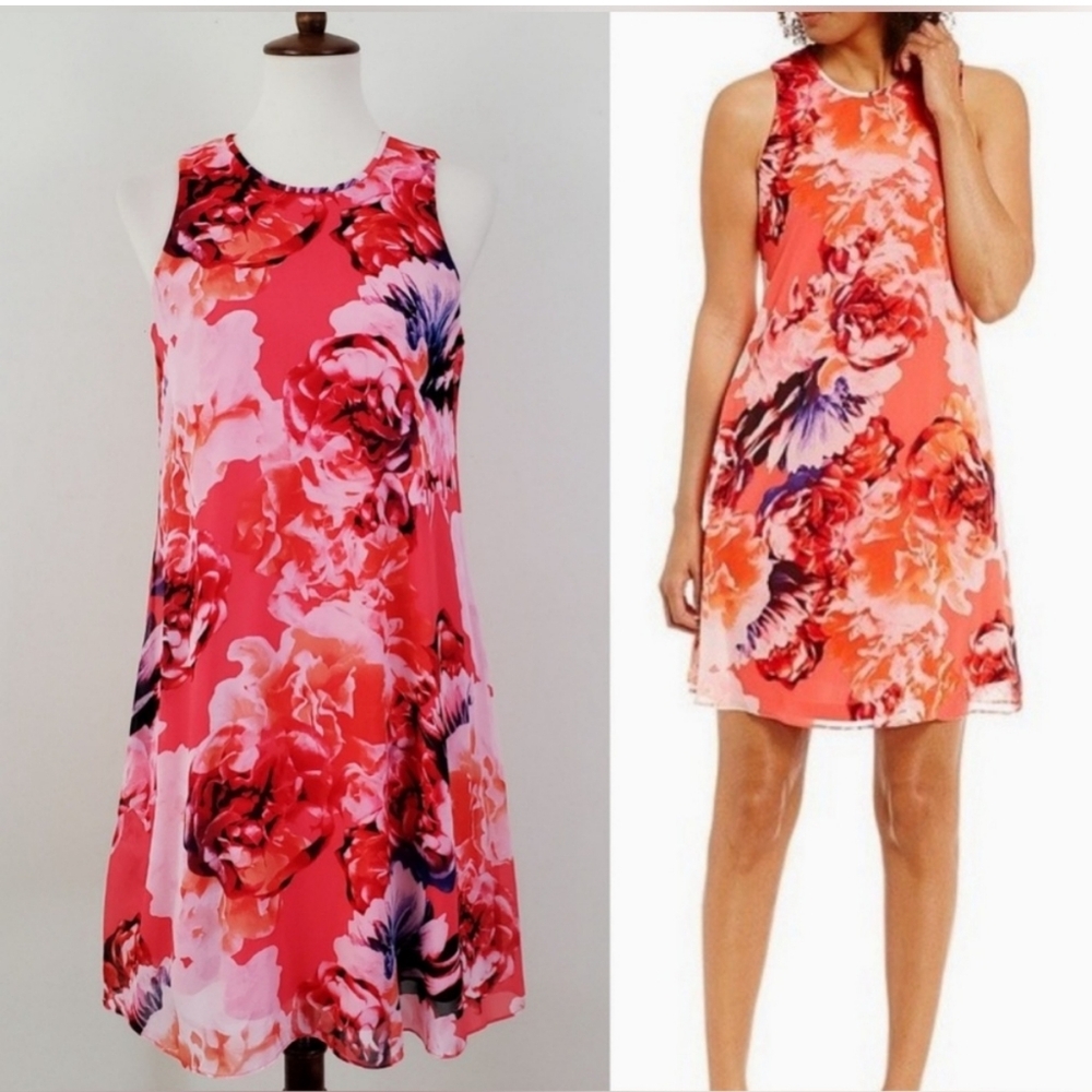 Calvin Klein Floral Chiffon Trapeze Dress